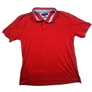 Tommy Hilfiger Men's Custom Fit Polo Shirt XL Red Cotton Classic Flag Logo